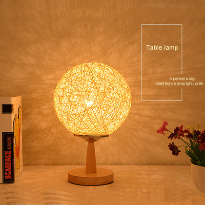 Modern Solid Wood Table Lamp Decorative Table Lamp Twine Rattan Hemp Ball
