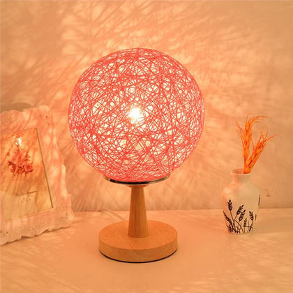 Twine Sepak Takraw Lamps Bedroom Bedside Lamps Decorative Lamps Night Lights with US-plug (Pink)