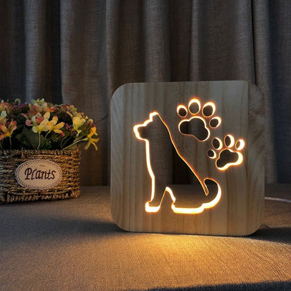 3D Wooden Lamp Night -dog