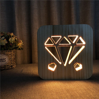 3D Wooden Lamp Night -diamond