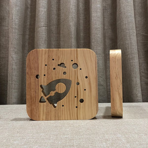 3D Wooden Lamp Night -rocket