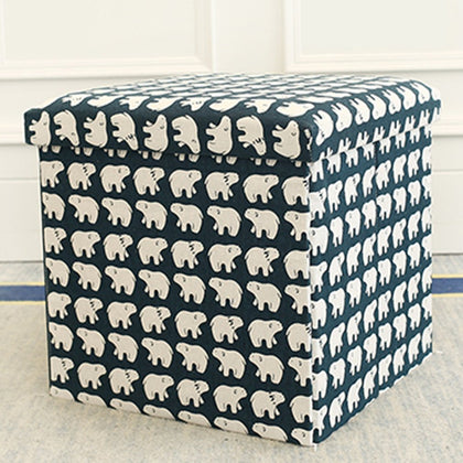 Printed square with lid folding storage stool change shoes stool-Polar bear (Large)